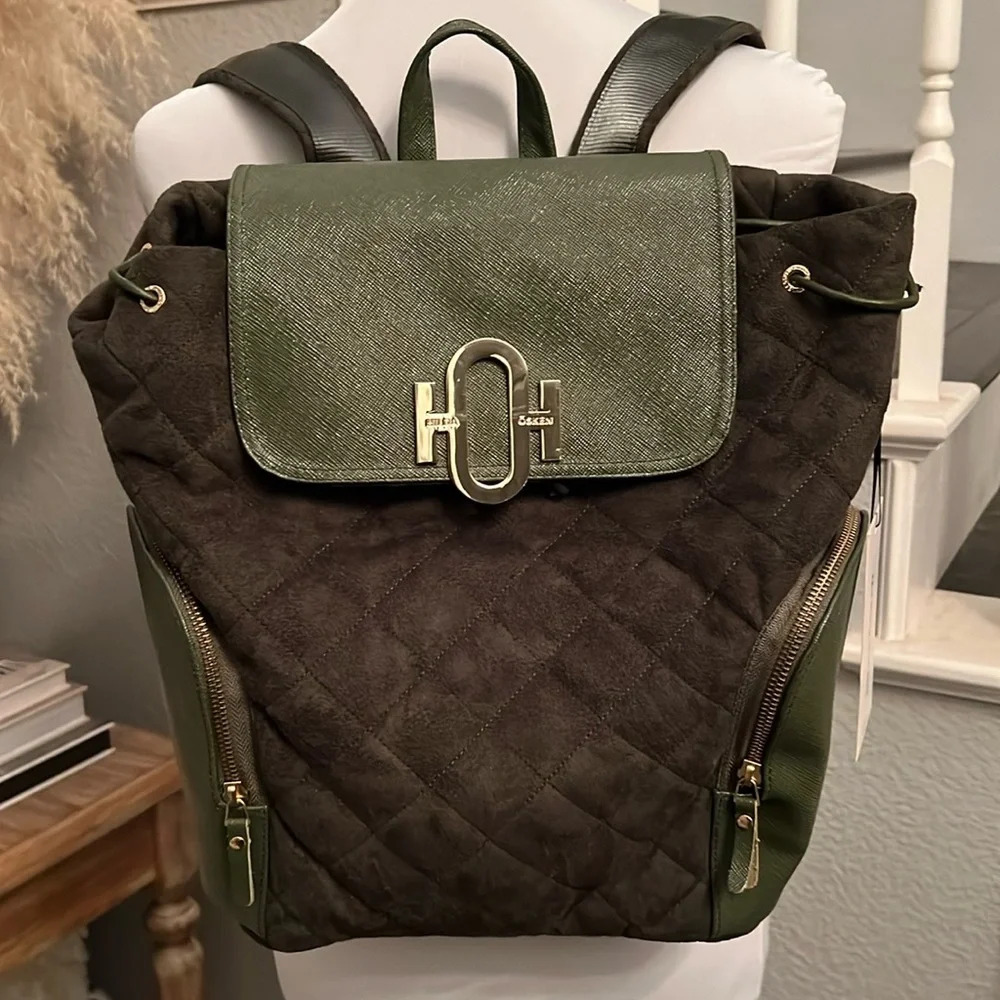Green and Brown Quilted Backpack